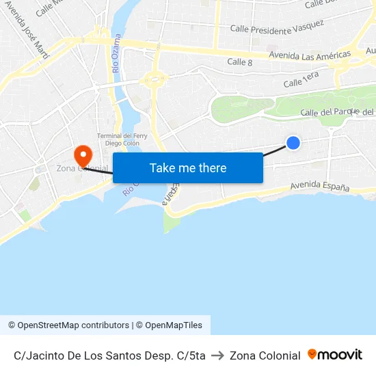 C/Jacinto De Los Santos Desp. C/5ta to Zona Colonial map