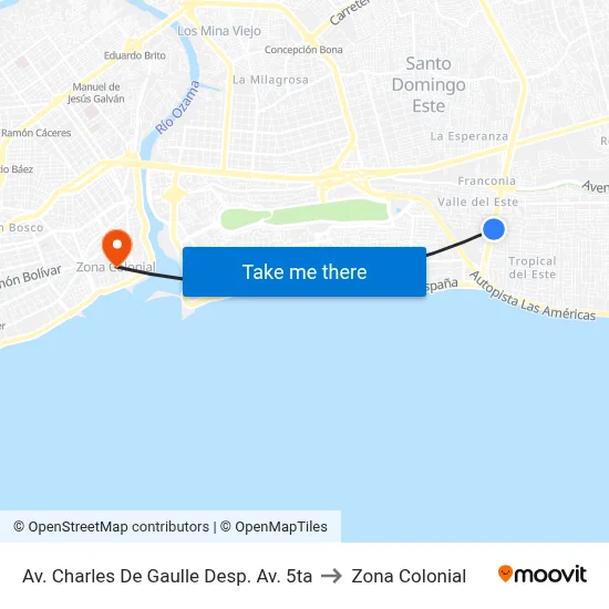 Av. Charles De Gaulle Desp. Av. 5ta to Zona Colonial map
