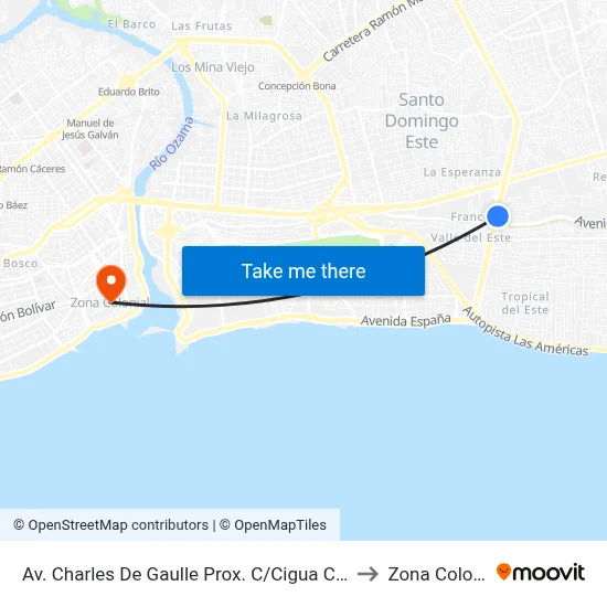 Av. Charles De Gaulle Prox. C/Cigua Calandra to Zona Colonial map