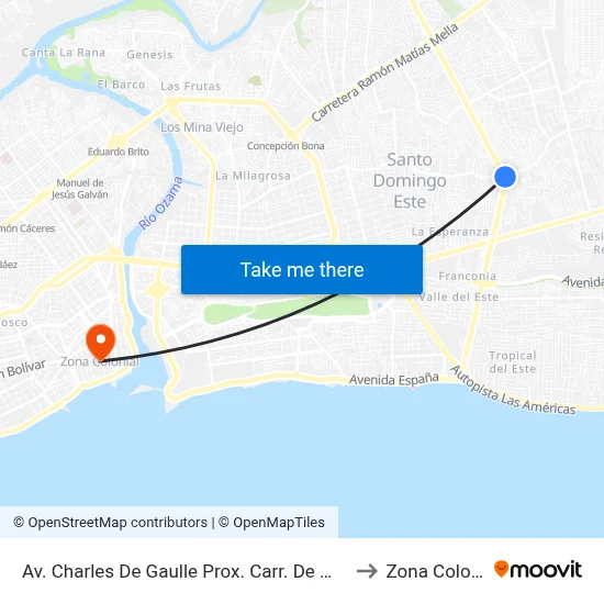 Av. Charles De Gaulle Prox. Carr. De Mendoza to Zona Colonial map
