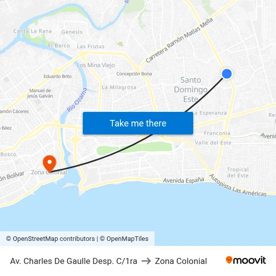 Av. Charles De Gaulle Desp. C/1ra to Zona Colonial map