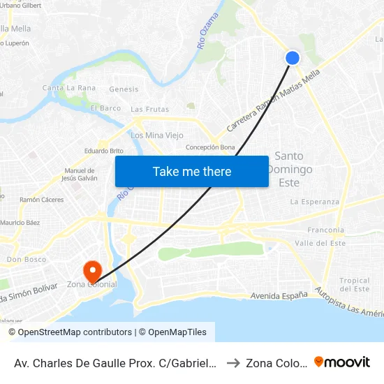 Av. Charles De Gaulle Prox. C/Gabriela Mistral to Zona Colonial map