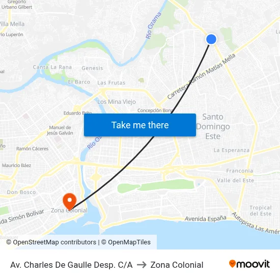 Av. Charles De Gaulle Desp. C/A to Zona Colonial map