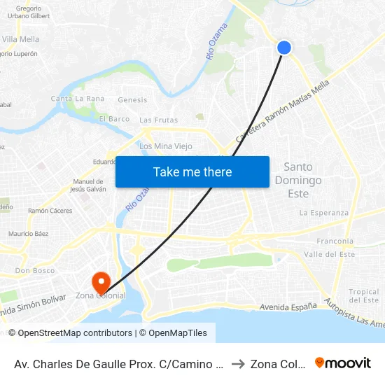 Av. Charles De Gaulle Prox. C/Camino De Cancino to Zona Colonial map