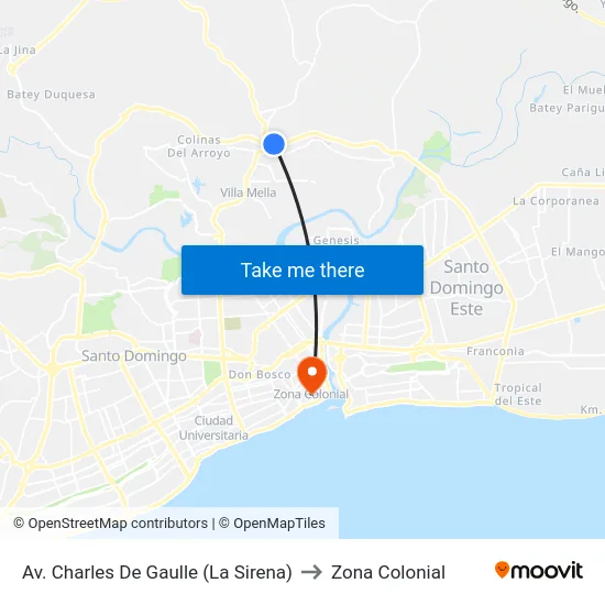 Av. Charles De Gaulle (La Sirena) to Zona Colonial map