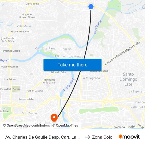 Av. Charles De Gaulle Desp. Carr. La Victoria to Zona Colonial map