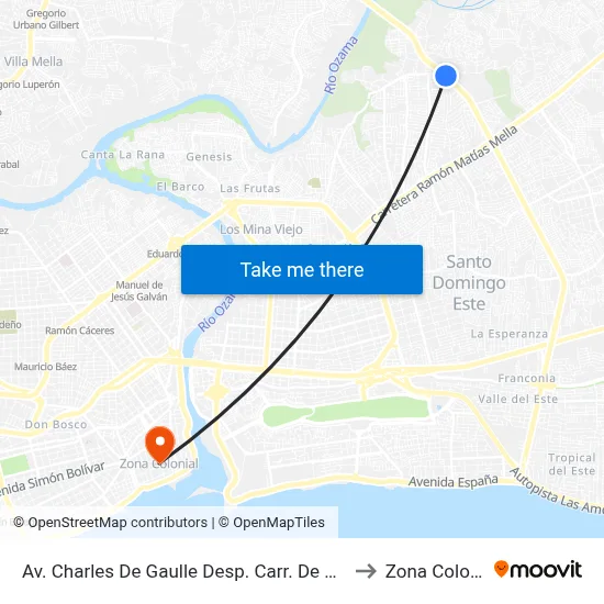 Av. Charles De Gaulle Desp. Carr. De Cancino to Zona Colonial map