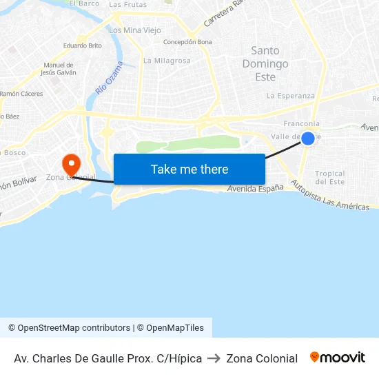 Av. Charles De Gaulle Prox. C/Hípica to Zona Colonial map