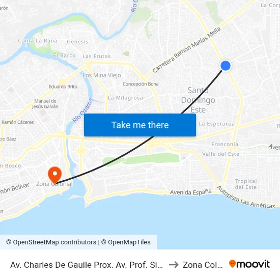 Av. Charles De Gaulle Prox. Av. Prof. Simon Orozco to Zona Colonial map