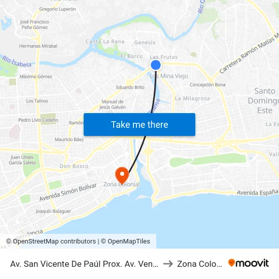 Av. San Vicente De Paúl Prox. Av. Venezuela to Zona Colonial map