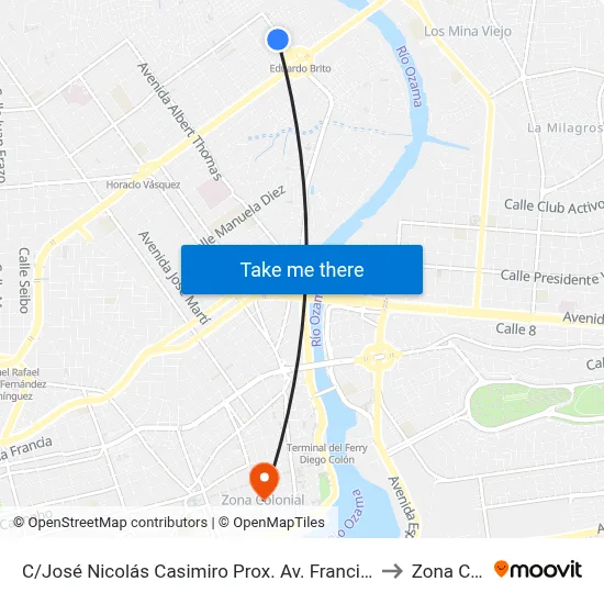 C/José Nicolás Casimiro Prox. Av. Francisco Del Rosario Sanchez to Zona Colonial map