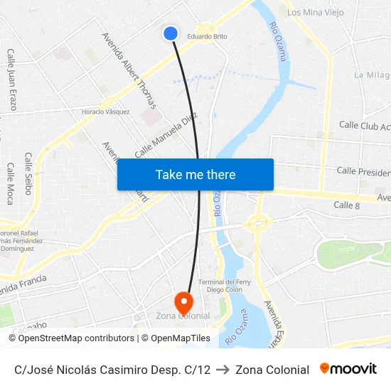 C/José Nicolás Casimiro Desp. C/12 to Zona Colonial map