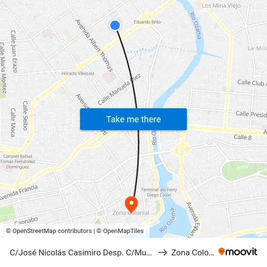 C/José Nicolás Casimiro Desp. C/Mutualismo to Zona Colonial map