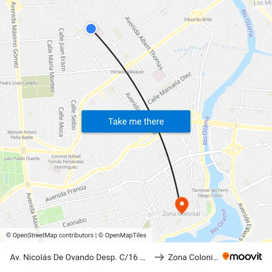 Av. Nicolás De Ovando Desp. C/16 Nte to Zona Colonial map