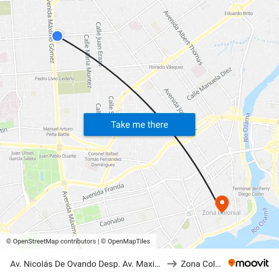 Av. Nicolás De Ovando Desp. Av. Maximo Gomez to Zona Colonial map