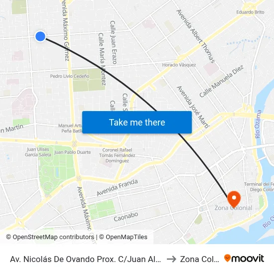 Av. Nicolás De Ovando Prox. C/Juan Alejandro Ibarra to Zona Colonial map