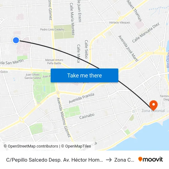 C/Pepillo Salcedo Desp. Av. Héctor Homero Hernández Vargas to Zona Colonial map