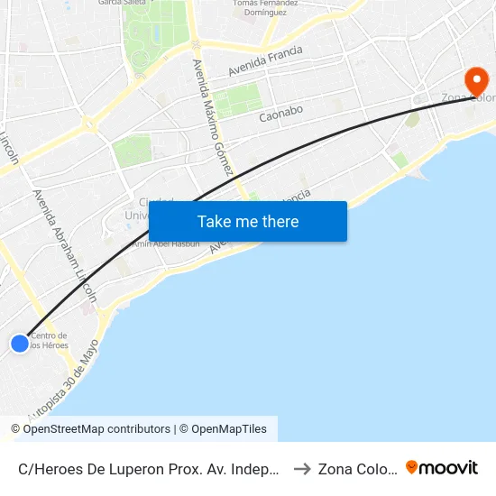 C/Heroes De Luperon Prox. Av. Independencia to Zona Colonial map