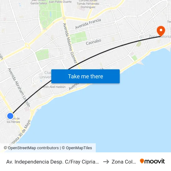 Av. Independencia Desp. C/Fray Cipriano De Utrera to Zona Colonial map