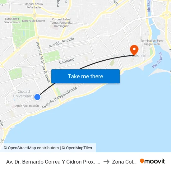 Av. Dr. Bernardo Correa Y Cidron Prox. C/Padre Pina to Zona Colonial map