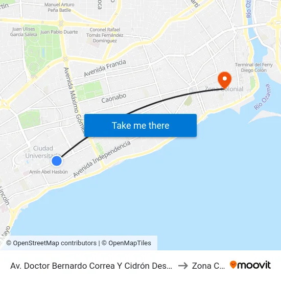 Av. Doctor Bernardo Correa Y Cidrón Desp. C/Cristobal De Llerenas to Zona Colonial map