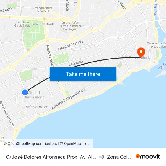 C/José Dolores Alfonseca Prox. Av. Alma Mater to Zona Colonial map