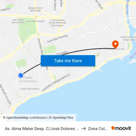 Av. Alma Mater Desp. C/José Dolores Alfonseca to Zona Colonial map