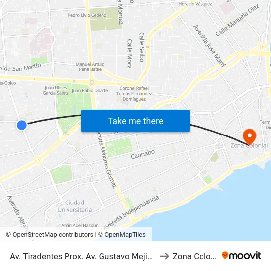 Av. Tiradentes Prox. Av. Gustavo Mejia Ricart to Zona Colonial map