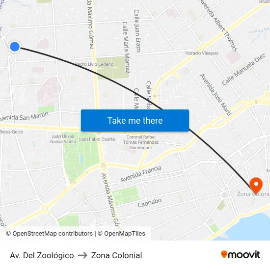 Av. Del Zoológico to Zona Colonial map