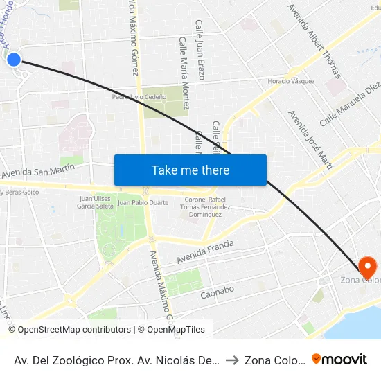 Av. Del Zoológico Prox. Av. Nicolás De Ovando to Zona Colonial map
