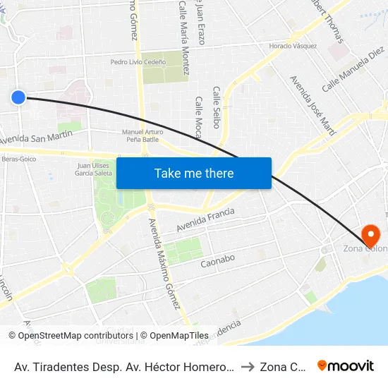 Av. Tiradentes Desp. Av. Héctor Homero Hernández Vargas to Zona Colonial map