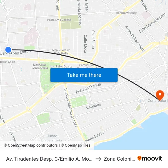 Av. Tiradentes Desp. C/Emilio A. Morel to Zona Colonial map