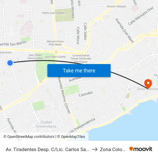 Av. Tiradentes Desp. C/Lic. Carlos Sanchez to Zona Colonial map