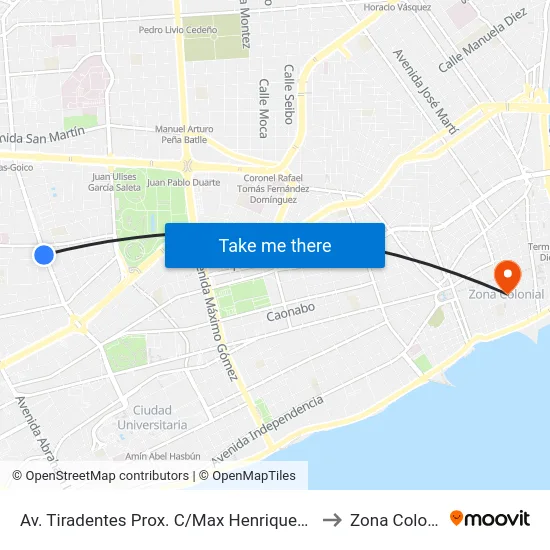 Av. Tiradentes Prox. C/Max Henriquez Ureña to Zona Colonial map