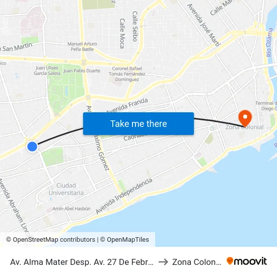 Av. Alma Mater Desp. Av. 27 De Febrero to Zona Colonial map