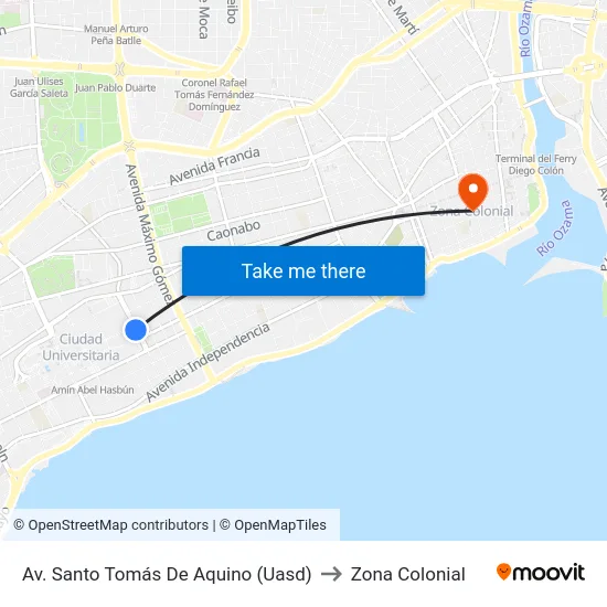 Av. Santo Tomás De Aquino (Uasd) to Zona Colonial map