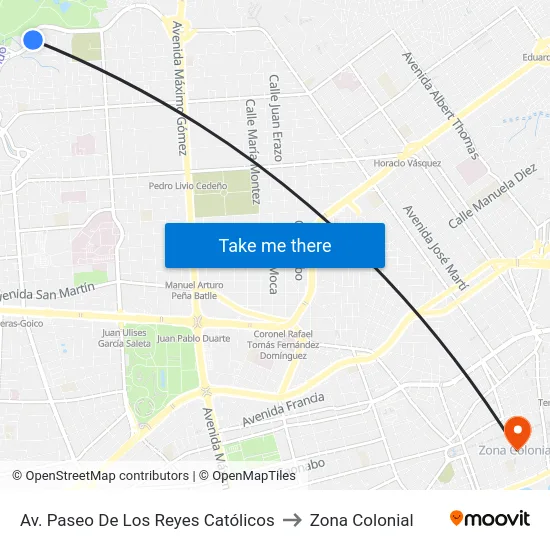 Av. Paseo De Los Reyes Católicos to Zona Colonial map