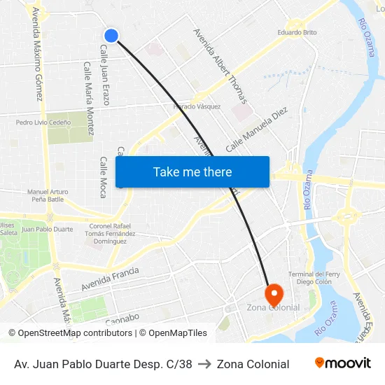 Av. Juan Pablo Duarte Desp. C/38 to Zona Colonial map