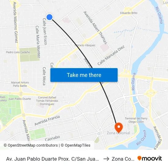 Av. Juan Pablo Duarte Prox. C/San Juan De La Maguana to Zona Colonial map