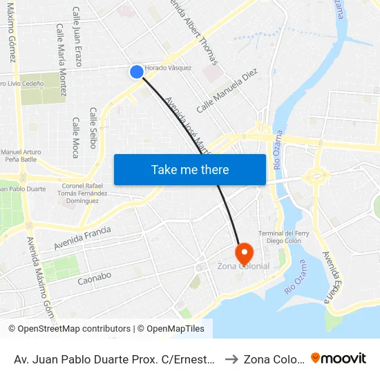 Av. Juan Pablo Duarte Prox. C/Ernesto Gomez to Zona Colonial map
