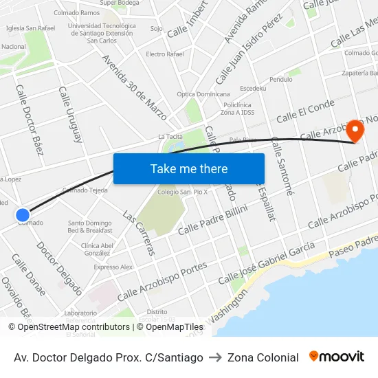 Av. Doctor Delgado Prox. C/Santiago to Zona Colonial map