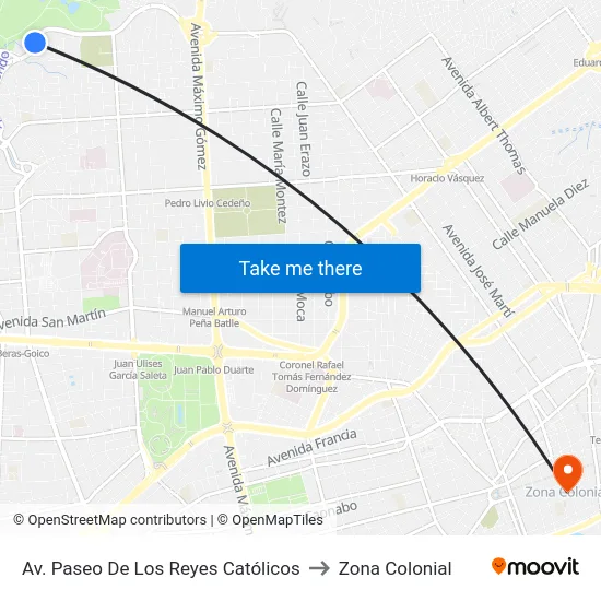 Av. Paseo De Los Reyes Católicos to Zona Colonial map