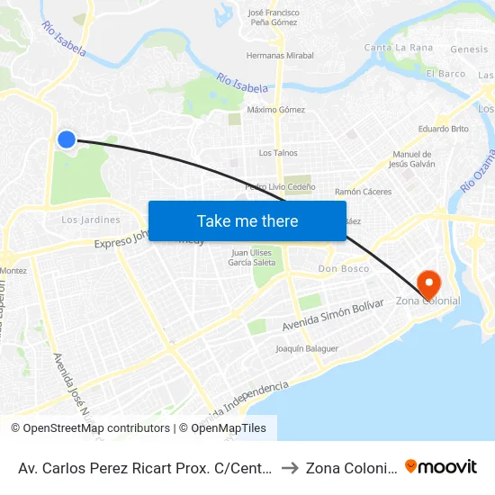 Av. Carlos Perez Ricart Prox. C/Central to Zona Colonial map