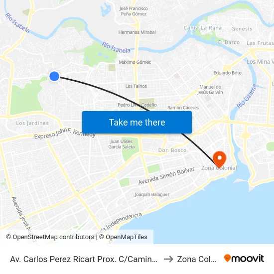 Av. Carlos Perez Ricart Prox. C/Camino Chiquito to Zona Colonial map