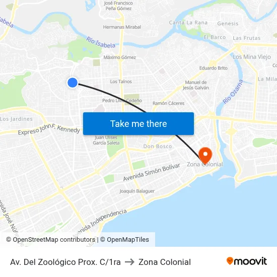 Av. Del Zoológico Prox. C/1ra to Zona Colonial map