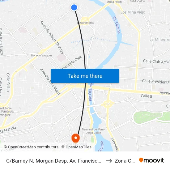 C/Barney N. Morgan Desp. Av. Francisco Del Rosario Sánchez to Zona Colonial map