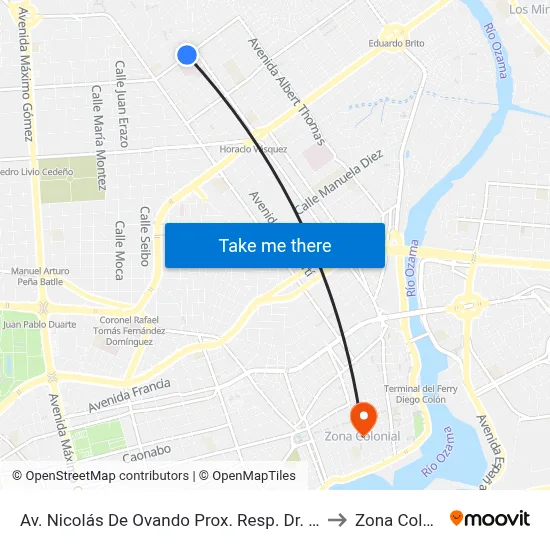 Av. Nicolás De Ovando Prox. Resp. Dr. Betances to Zona Colonial map