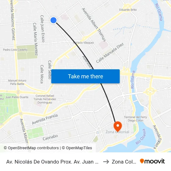 Av. Nicolás De Ovando Prox. Av. Juan Pablo Duarte to Zona Colonial map