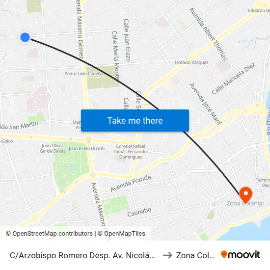 C/Arzobispo Romero Desp. Av. Nicolás De Ovando to Zona Colonial map