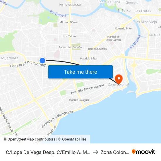 C/Lope De Vega Desp. C/Emilio A. Morel to Zona Colonial map